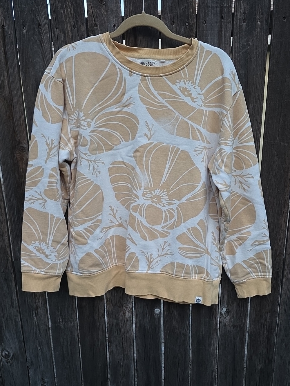 Poppies  Sweatshirt HAPPY EARTH Soft 100% Organic Cotton Yellow Cream Size L